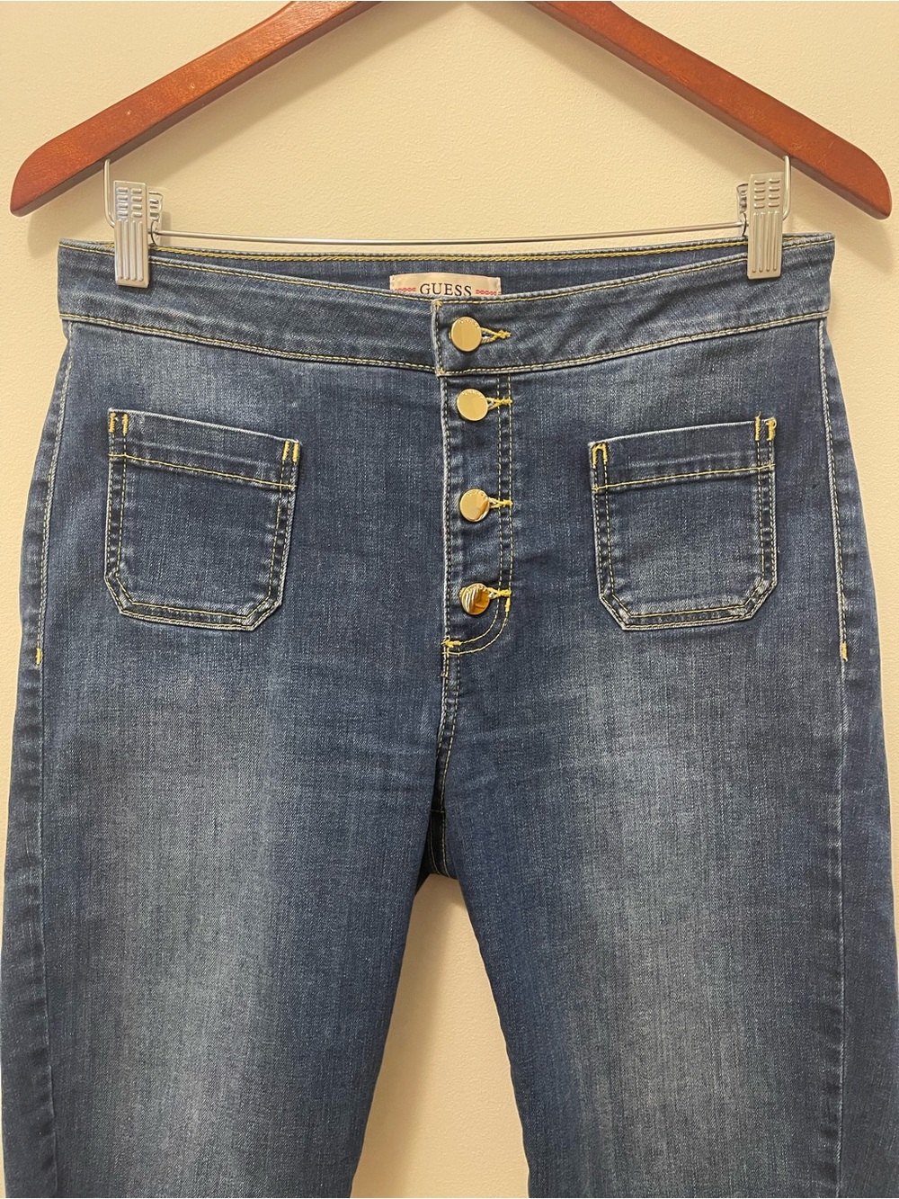 Guess Dark Blue Button-Front Denim Bermuda Shorts - Picture 2 of 10